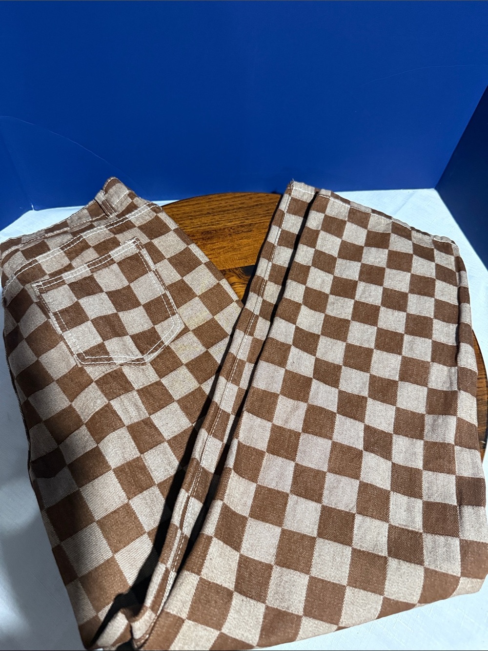 Womens Brown Checkerboard Pants